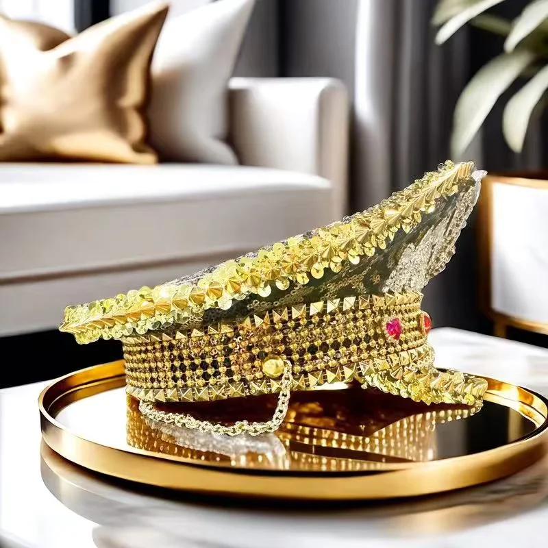 Czapka Kapitańska HongLuan z Żółtą Laserową Skórzaną Pętelką, Ozdobiona Cyrkoniami, Czapki Wojskowe dla Kobiet, Akcesoria na Festiwale Rave i Czapka Imprezowa dla Mężczyzn