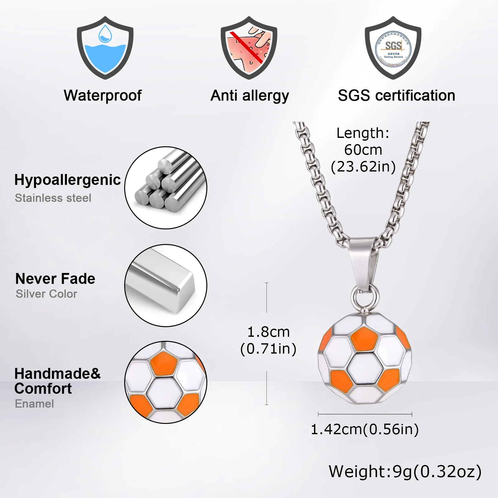 Fußball-Halskette für Herren, klassische Fußball-Anhänger-Halskette aus Edelstahl, Fußball-Fan-Schmuck – Detail 1