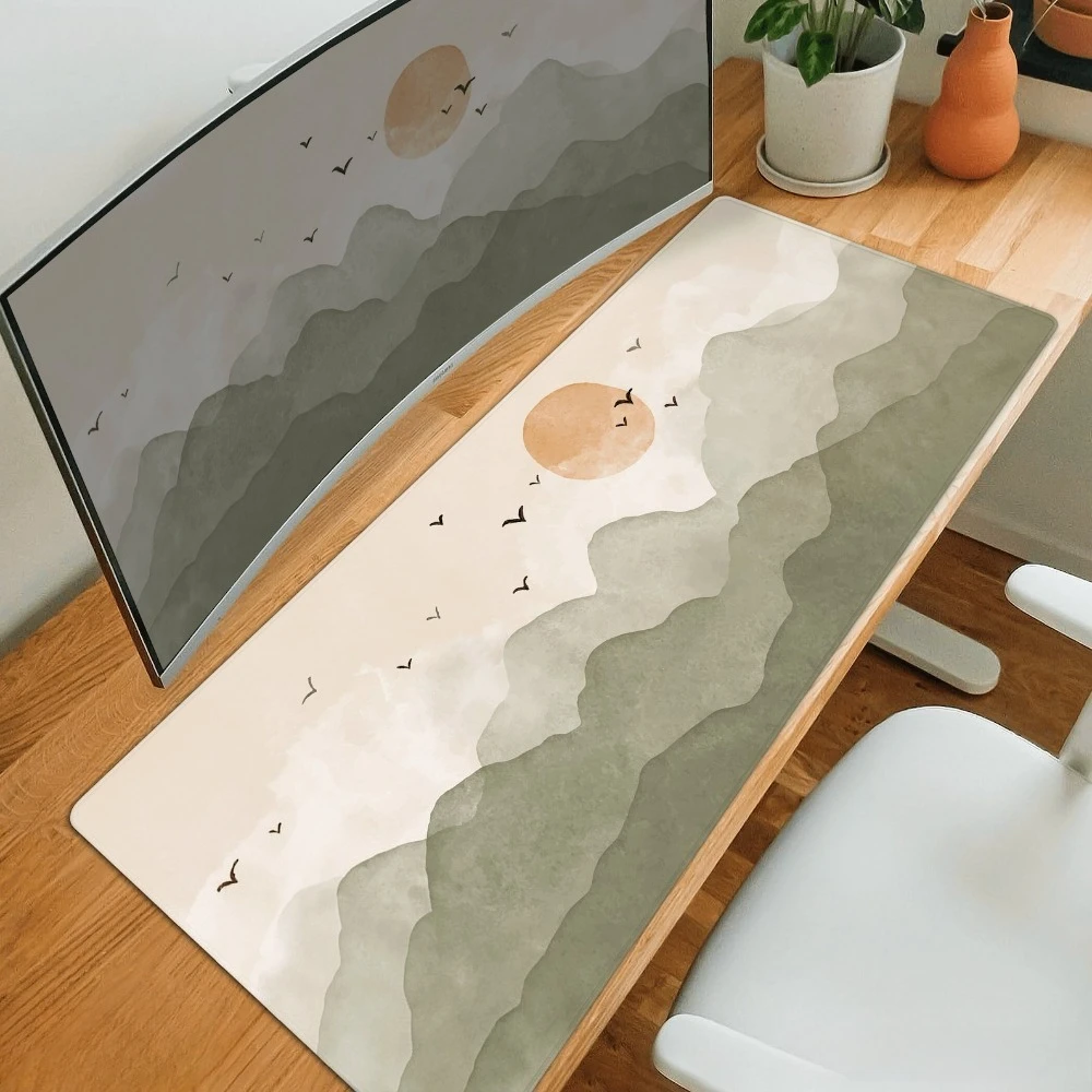Nature Desk Mat, Minimalist Mousepad, Large Mouse Pad, Cute Boho Sage Green Beige, Keyboard Deskpad Deskmat, Aesthetic PC Table