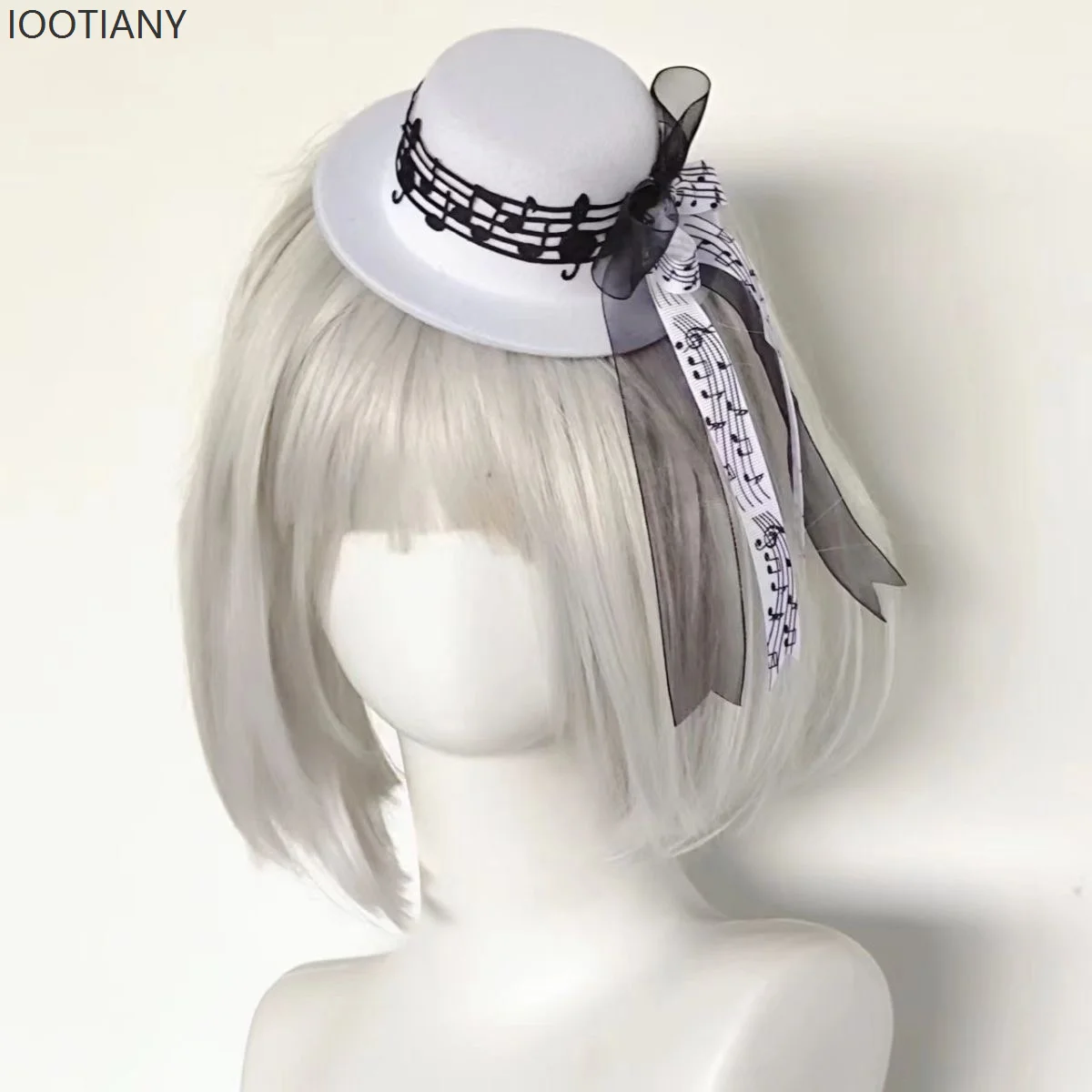 Vrouwen Harajuku Stijl Boog Leuke Mini Muzieknoot Hoed Y2k Lolita Lint Japanse Hoed Kant Hoofdtooi Kleine Hoed Accessoires 2025