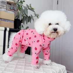 Autumn New Puppy Dog Clothing Pink Strawberry Print Cotton Jumpsuits For Small Medium Dog Fashion Casual Overalls Pet Clothes