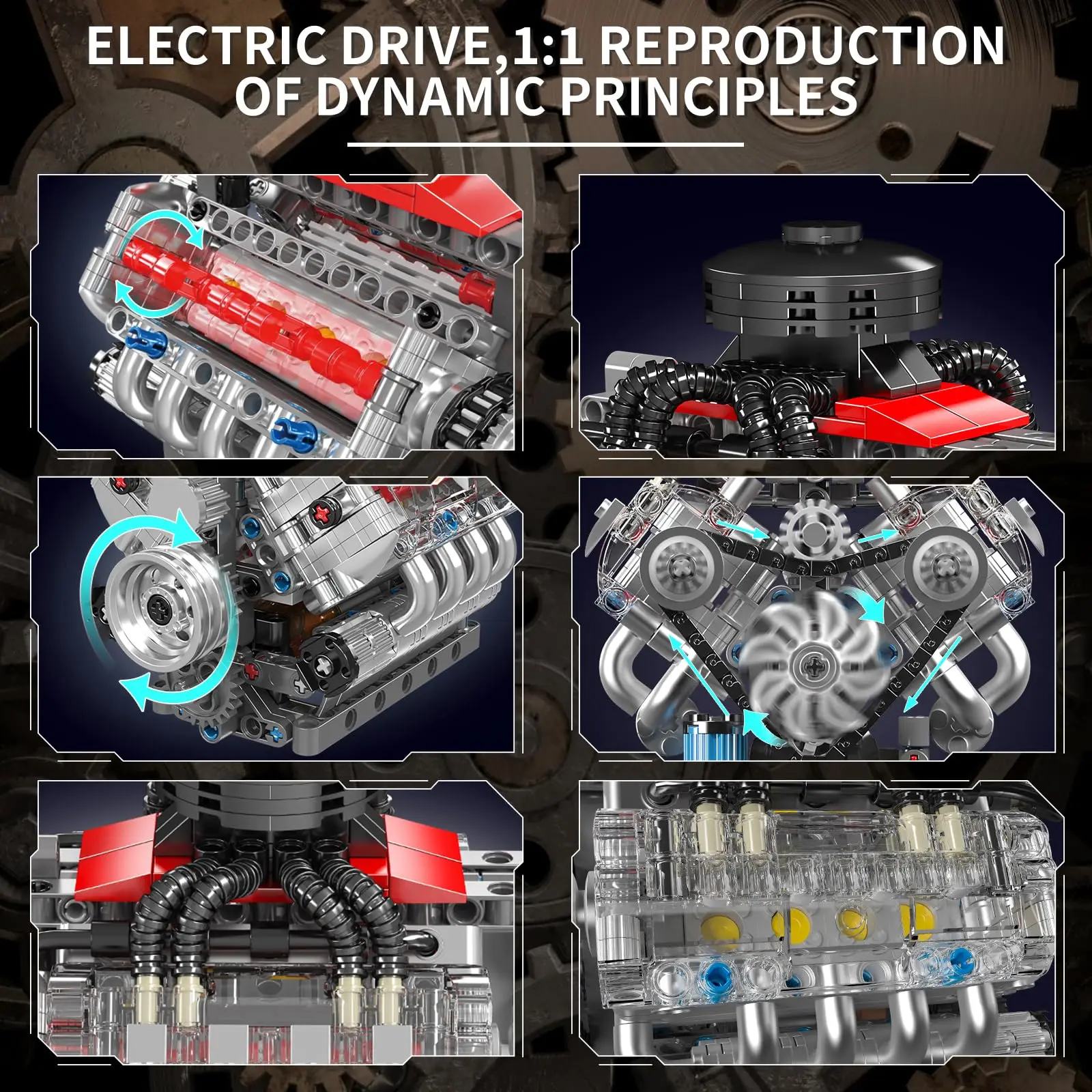 V8 Engine Building Blocks Sets, Engine Model kit That Run, Build Your Own STEM Model Engine, 8-Cylinder Car Engine Building
