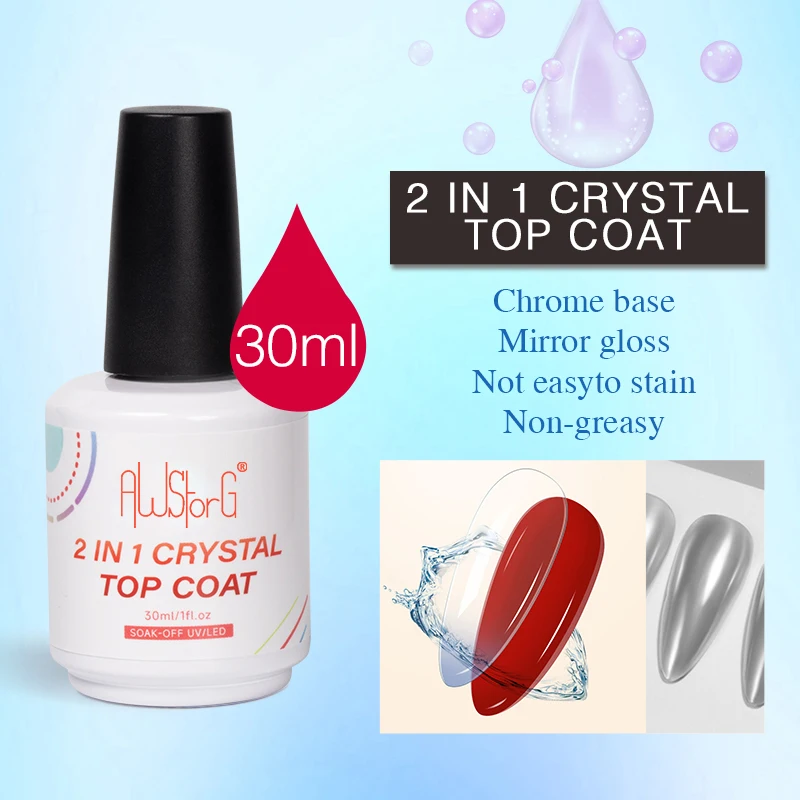 

AWStorG 30ML Transparent 9-in-1 Function Gel 2 IN 1 Crystal Top Coat Semi Permanent Nail Art Gel Varnish Thickness Base Gel