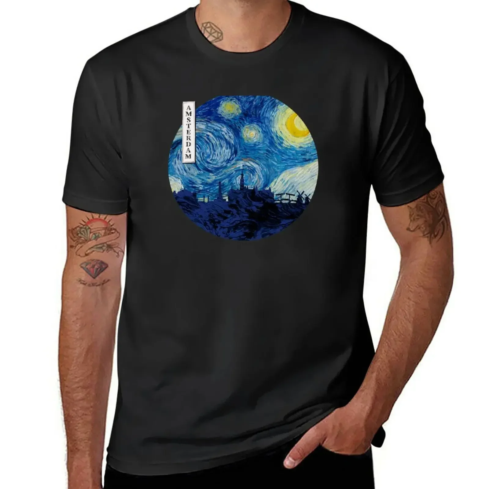 Amsterdam Starry Night Van Gogh Circle T-Shirt shirts graphic tees anime clothes quick-drying men t shirts