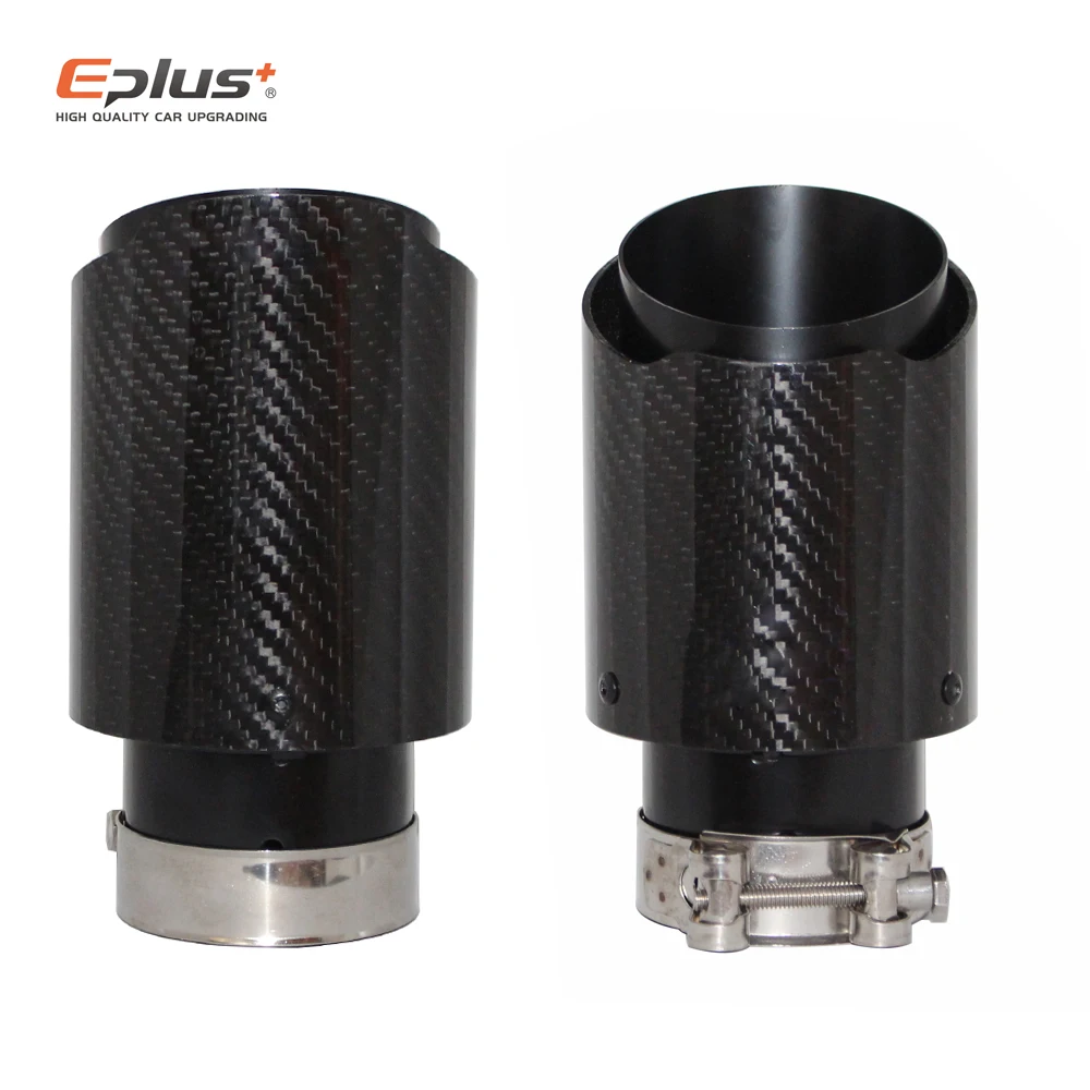 Universal Glossy Carbon Fiber Car Muffler Tip Exhaust System Pipe Mufflers Nozzle Straight stainless steel Black