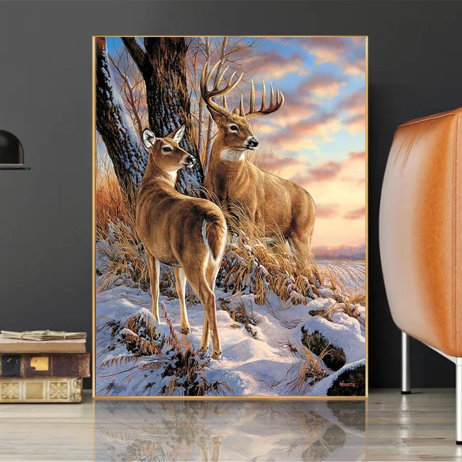 Animals In The Snow 5D Diamond Painting Kits Full Drill Diamond Mosaic Deer Pheasant Bird Rhinestone Embroidery DIY Home Decor