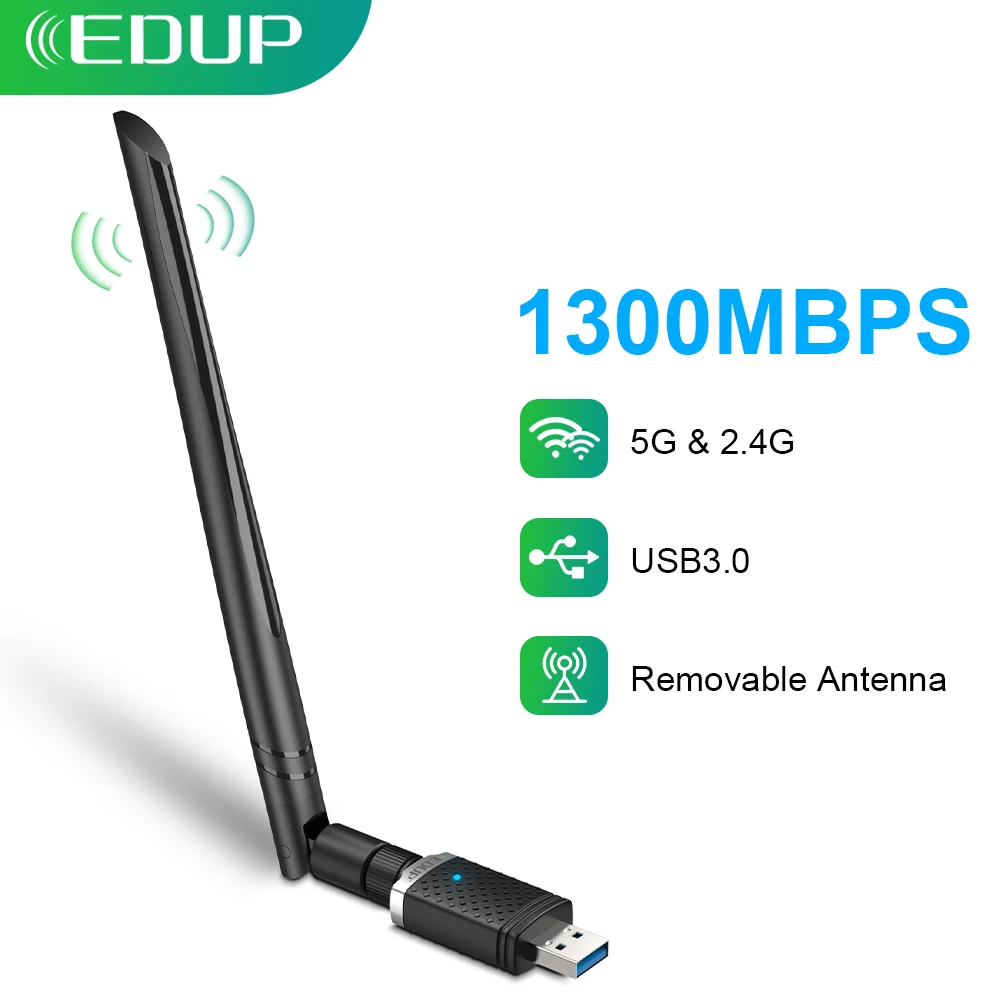 EDUP 1300Mbps Wifi Adapter 2.4GHz/5.8GHz Dual Band USB 3.0 Wireless Network Card Adapters Wi-Fi Dongle For Laptop Desktop PC