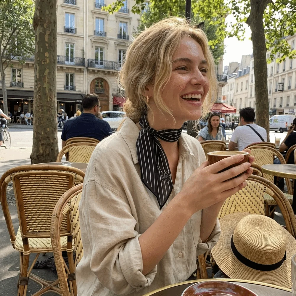 

New Black White Striped French Style Scarf Long Length Elegant Striped Scarf Ribbon Style Neck Scarf Daily Wear