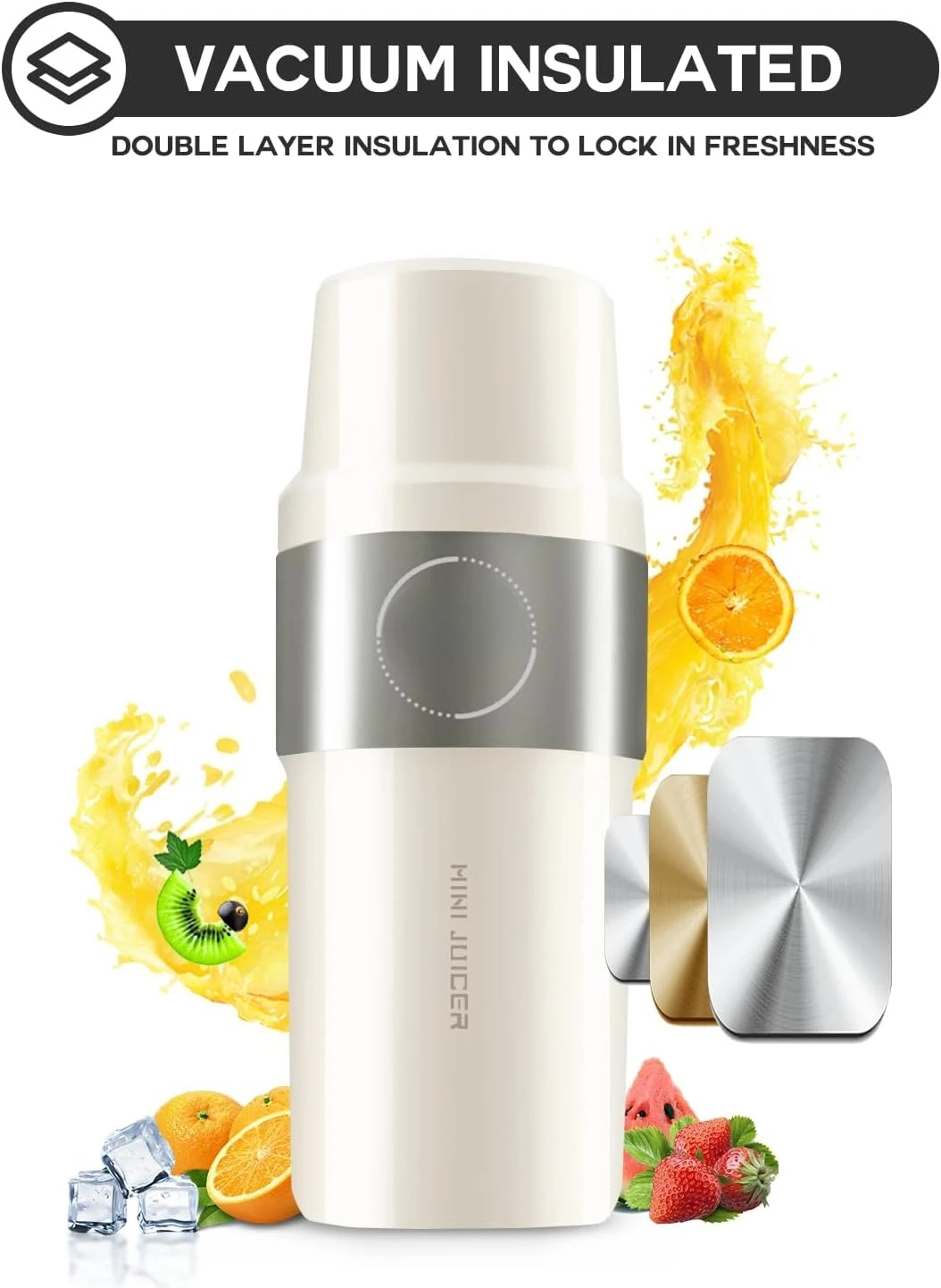 과일 및 채소용 진공 단열 블렌더 - 스테인리스 스틸 칼날이 있는 충전식 휴대용 블렌더
