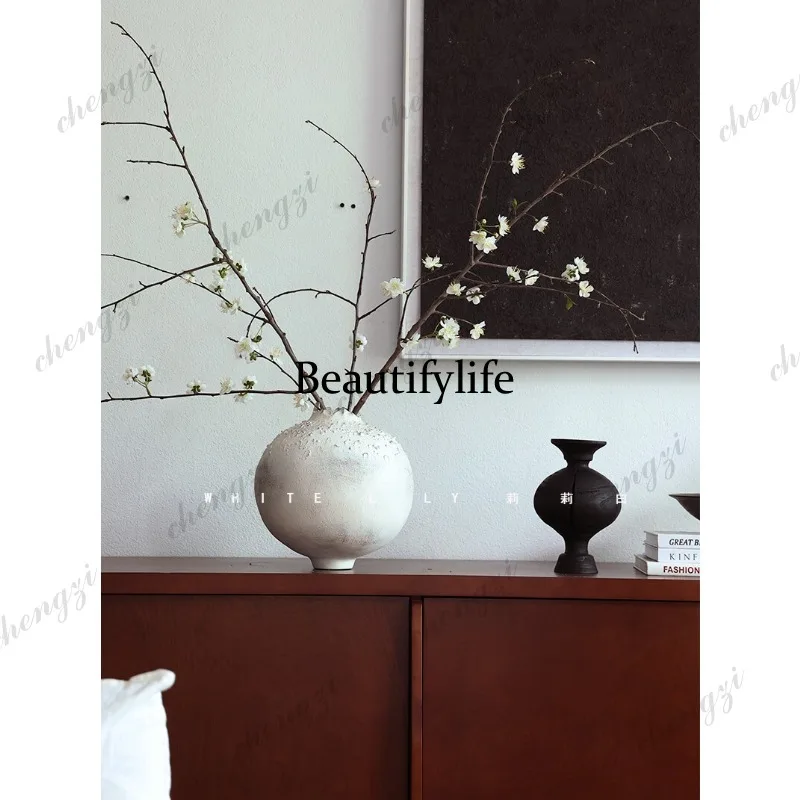 Wabi Sand ceramic spherical vase flower arrangement ornament resort style hotel homestay home