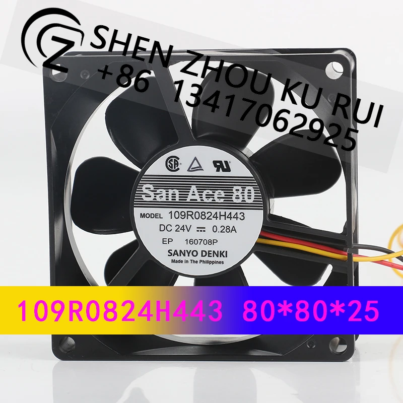 Original Sanyo 24V 0.28A 8025 80X80X25MM 8CM three-wire low noise inverter Axial flow 109R0824H443 coolingfan