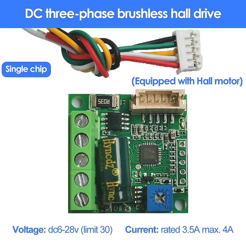 ZS-X12H 3-phase Brushless Motor Speed Controller Motor Board Driver Module with Hall Lead-out Cable Potentiometer DC 6-28V