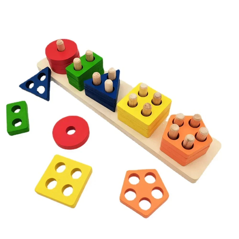 Giocattoli in legno Montessori Blocchi di costruzione geometrici Ordinamento giocattoli impilabili Forma educativa per bambini Selezionatore di colori Regali per bambini in età prescolare