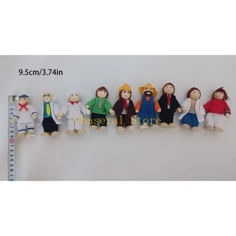 E7CE Figuras juego rol madera multigeneracional con brazos y piernas para niños