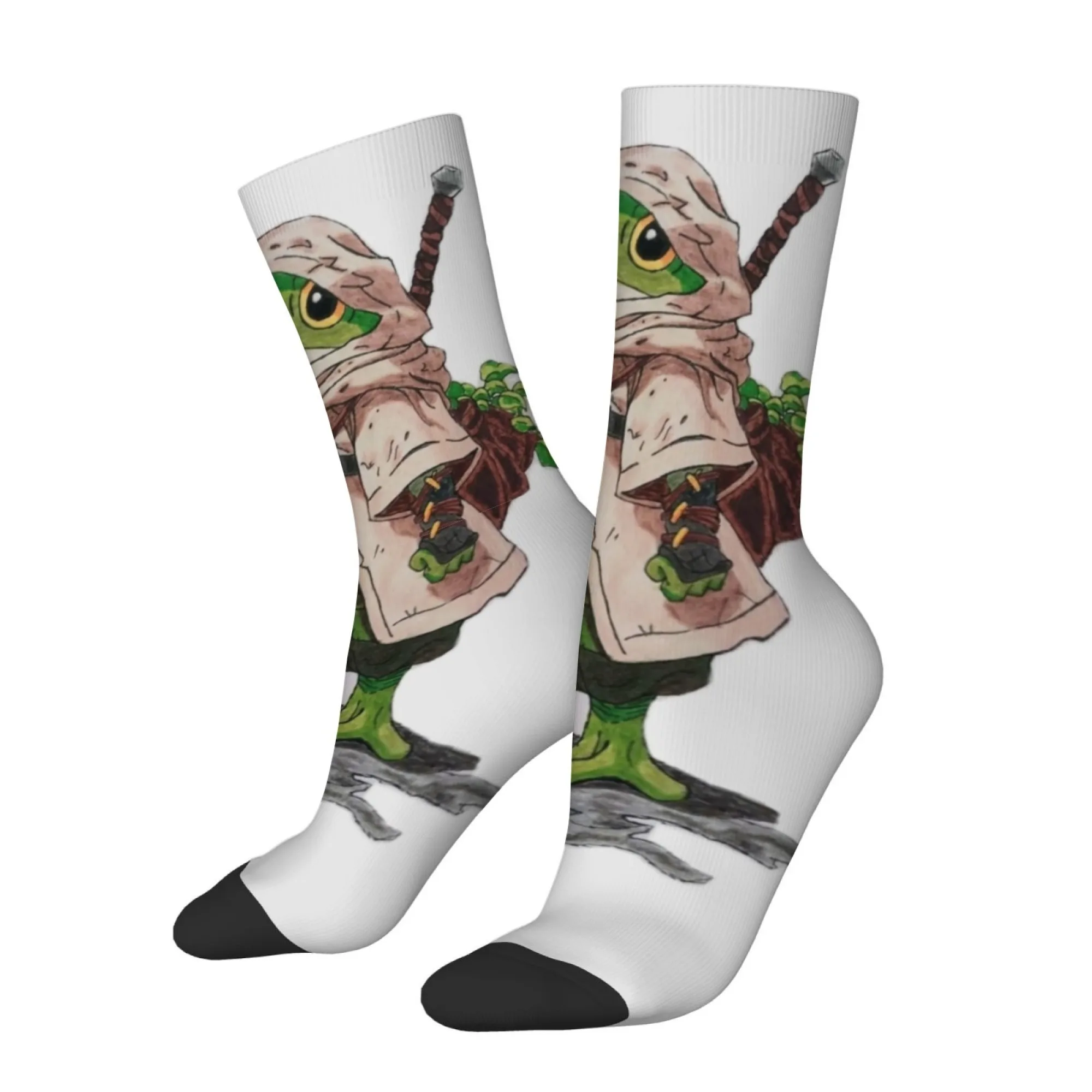 Novelty Funny Frog Adventurer Print Men's Mid-calf Socks Cute and Fantastical Comfortable Non-slip Soft and Breathable Socks