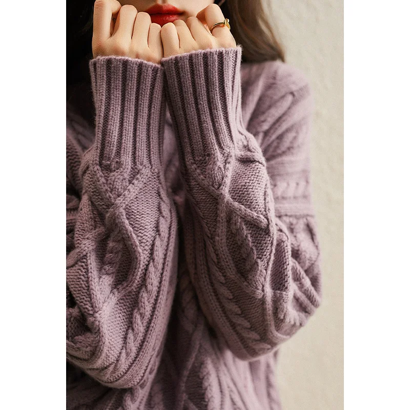 

Loose Thiened High Collar Twist Wool Knitted Sweater Women's Faionable Autumn Winter New Sle Loose Fit Outerwear