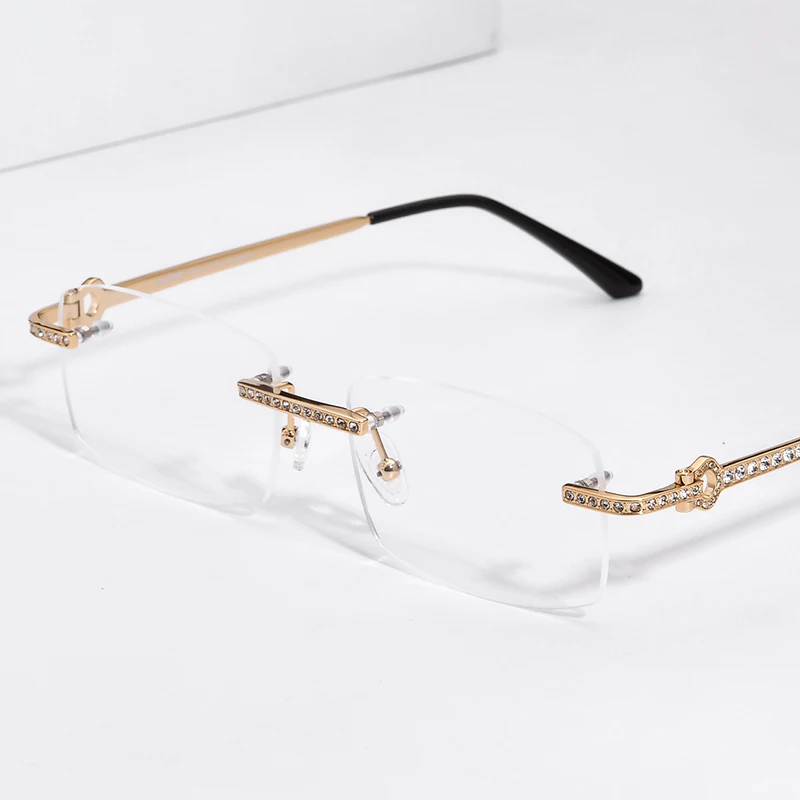 HEPIDEM Alloy Eyeglasses Frame Women Brand Design Diamond Square Rimless Glasses Men Retro Vintage Spectacles Eyewear 50267