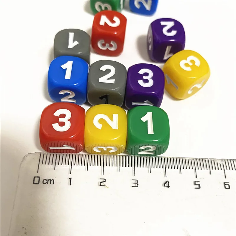 Dados acrílicos para jogo de tabuleiro, cubos de 6 lados, número 1, 2, 3, 1, 2, 3, D6, 13mm, 10 pcs