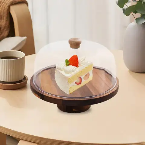गोल केक स्टैंड, ऐक्रेलिक डोम कवर के साथ लकड़ी का केक स्टैंड, कपकेक के लिए सुरुचिपूर्ण मिठाई डिस्प्ले ट्रे, चारक्यूटरी बोर्ड और बहुत कुछ 10 best sales ऐक्रेलिक केक स्टैंड - №5