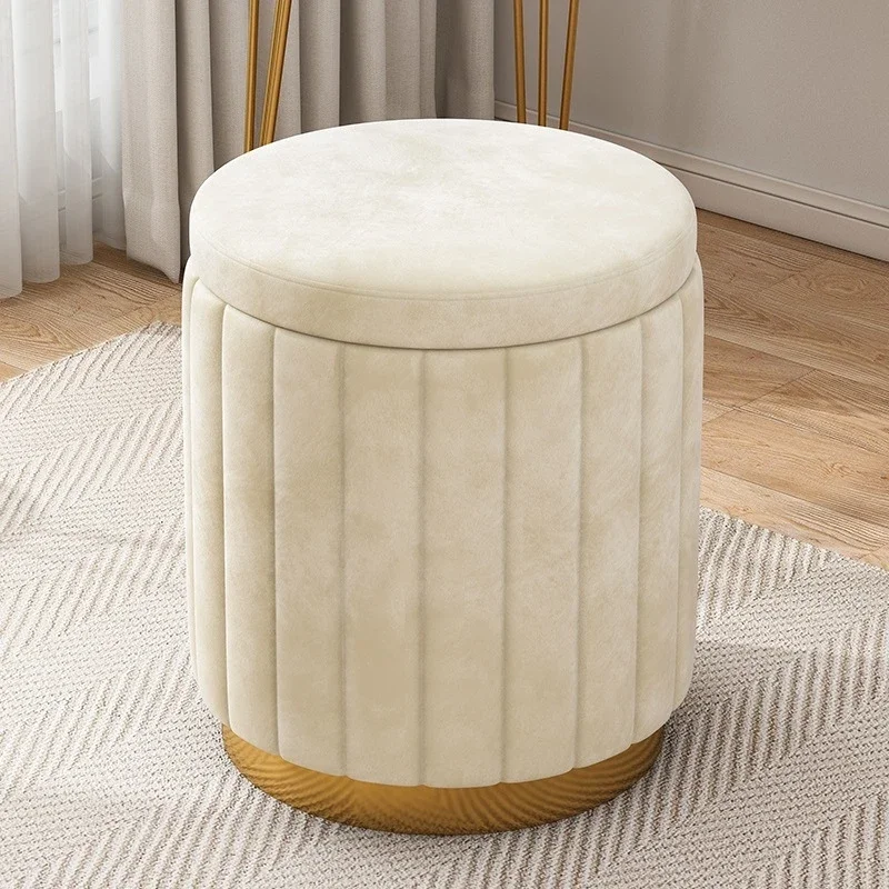 Runder Make-up-Hocker mit leichtem, luxuriösem Design, gepolsterter Frisierstuhl für Schlafzimmer, Waschtisch oder Wohnzimmerbank