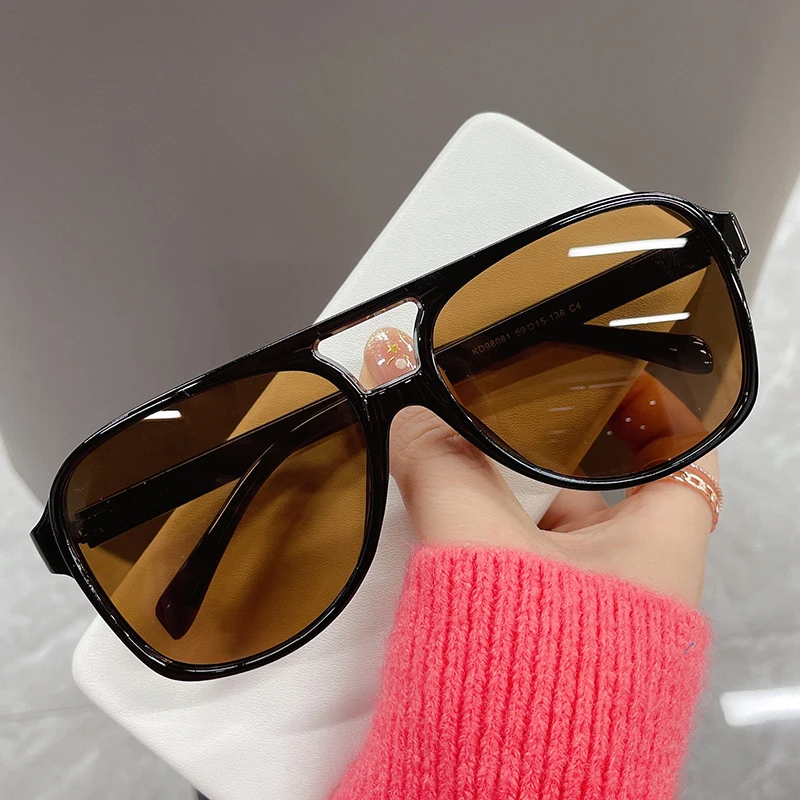 Classic Oversized Pilot Sunglasses Women Retro Vintage Double Bridge Big Sun Shades Glasses Unisex 90s Yellow Driving Eyewear