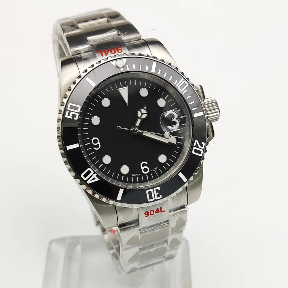 Relógio mecânico NH35 para homem, aço inoxidável, impermeável, corda automática, calendário, luminoso, 40 mm