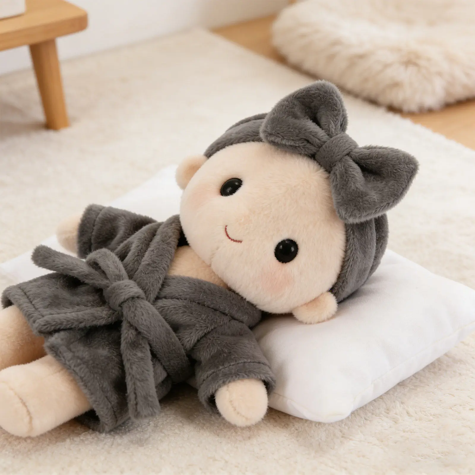 1Set Stuffed Animal Bathrobe Soft 20Cm Pink Robe Clothes Winter Holiday Loungewear Outfit for Girls Creative Pretend Play