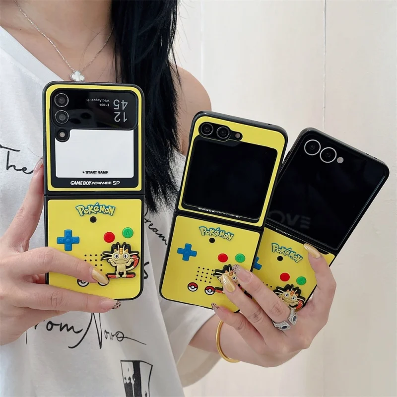 

Cute Cartoon P-Pokemon Meowth Piplup Leather silicone Folding Phone Case for Samsung ZFlip 3 4 5 6 7 ZFlip7 3D P-Pokemon Cover
