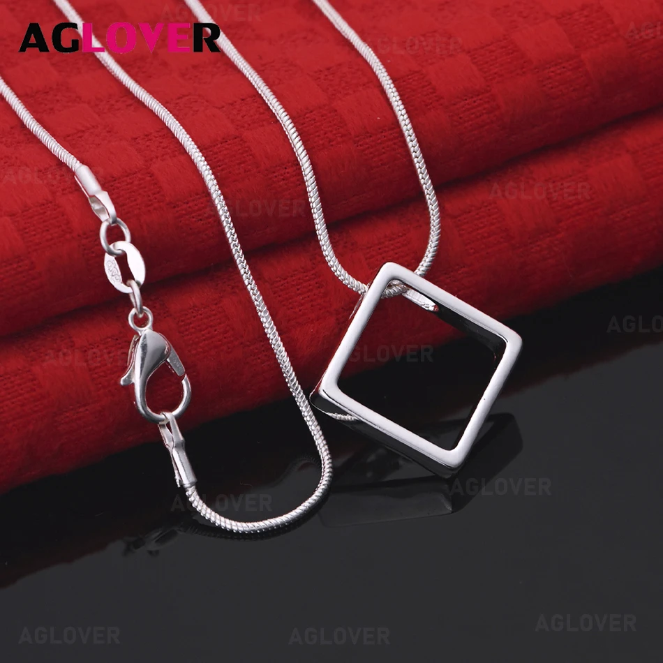 

AGLOVER 925 Sterling Silver Smooth Square Circle Pendant Necklace Retro Versatile Accessories Women's Birthday Gift Jewelry