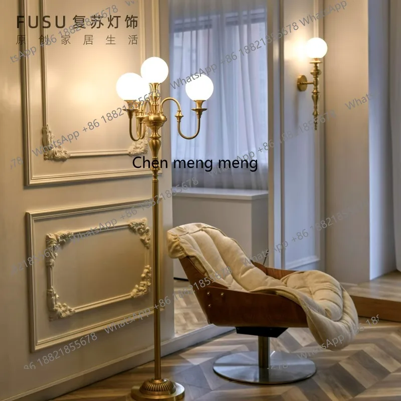 American living room floor-to-ceiling European nostalgic creative study medieval bedroom bedside table full copper desk lamp