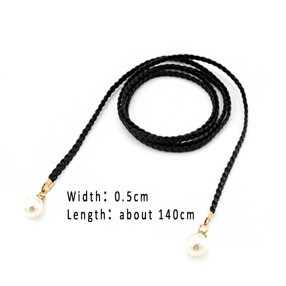 Women Hemp Rope Braided Waist Chain Big Pearl Dress Belt Candy Color Versatile Waist Belt Fashion Clothes Decoration Waistband