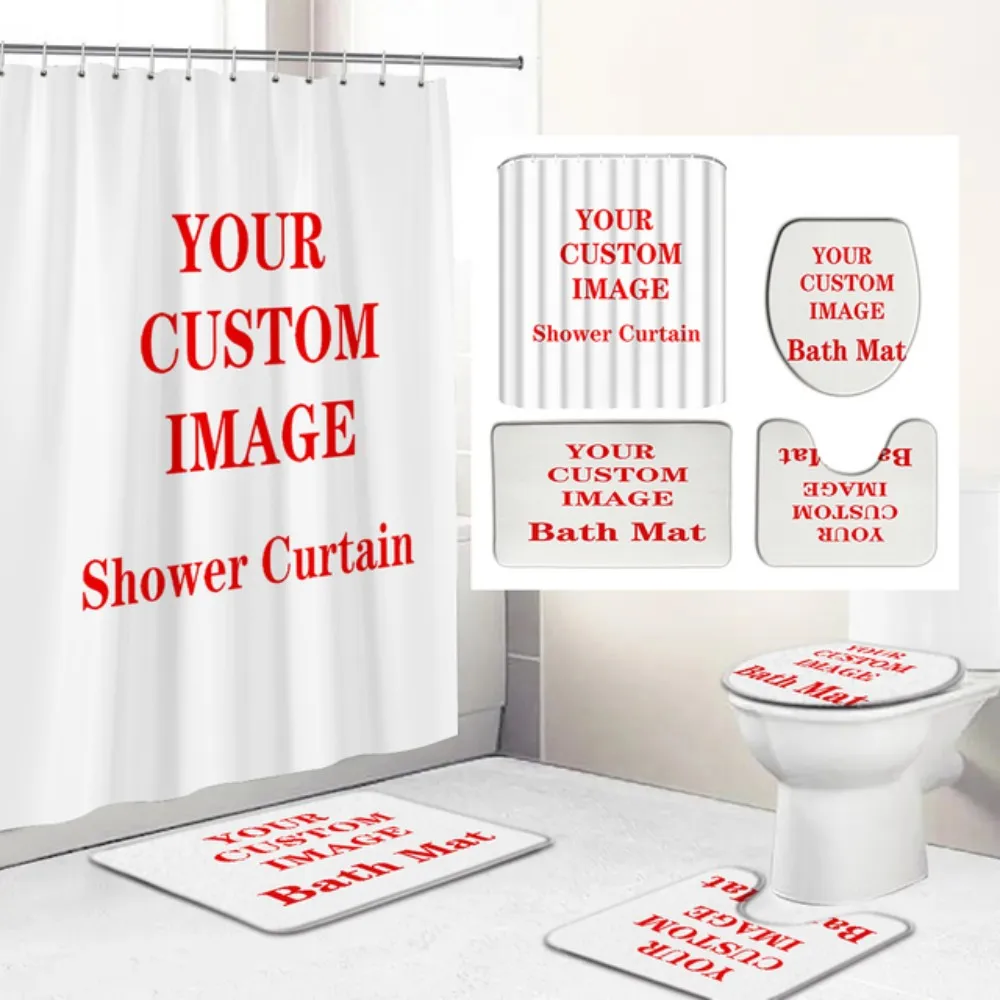 

Custom Shower Curtain 4pcs Set Polyester Shower Curtain Pedestal Rug Set Bathroom Decor Waterproof Curtain