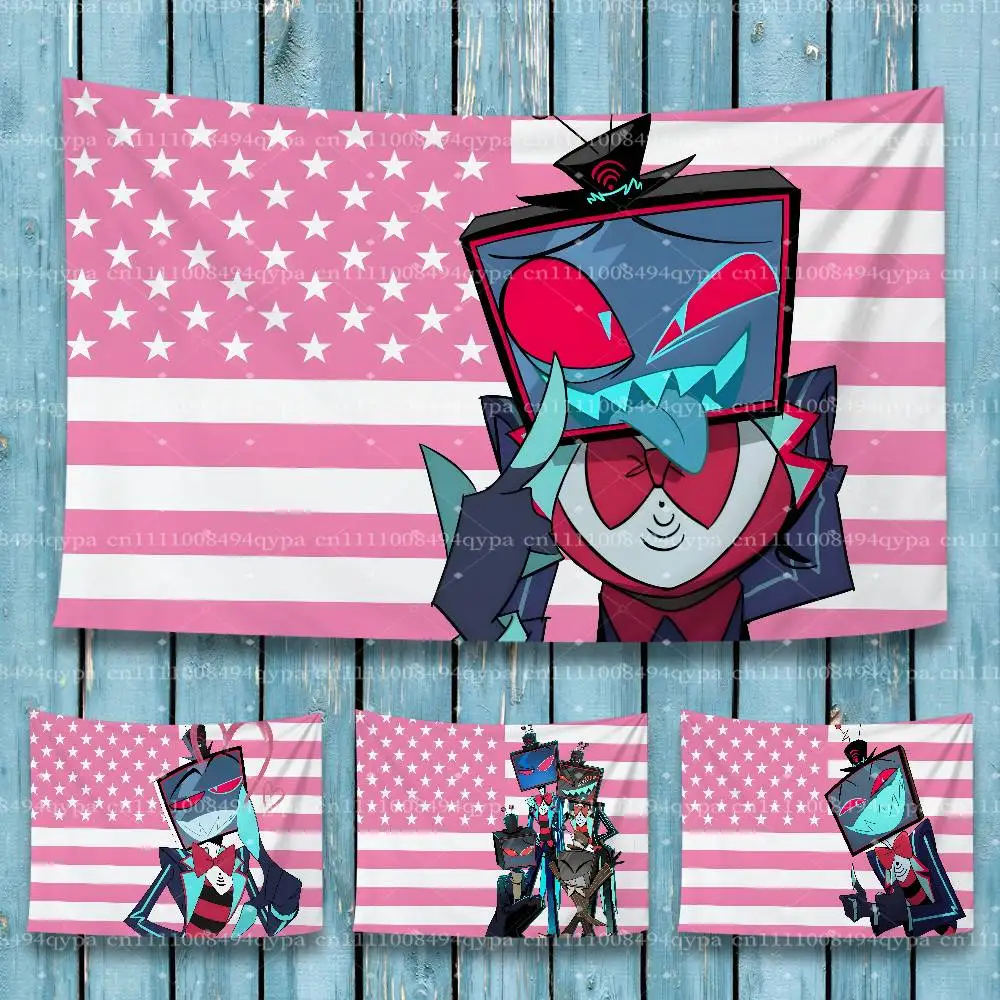 H-Hazbin Vox American Pink Flag Banner Wall Outdoor Hanging Flag with 4 Grommets for Bed Room College Dorm Room Decor