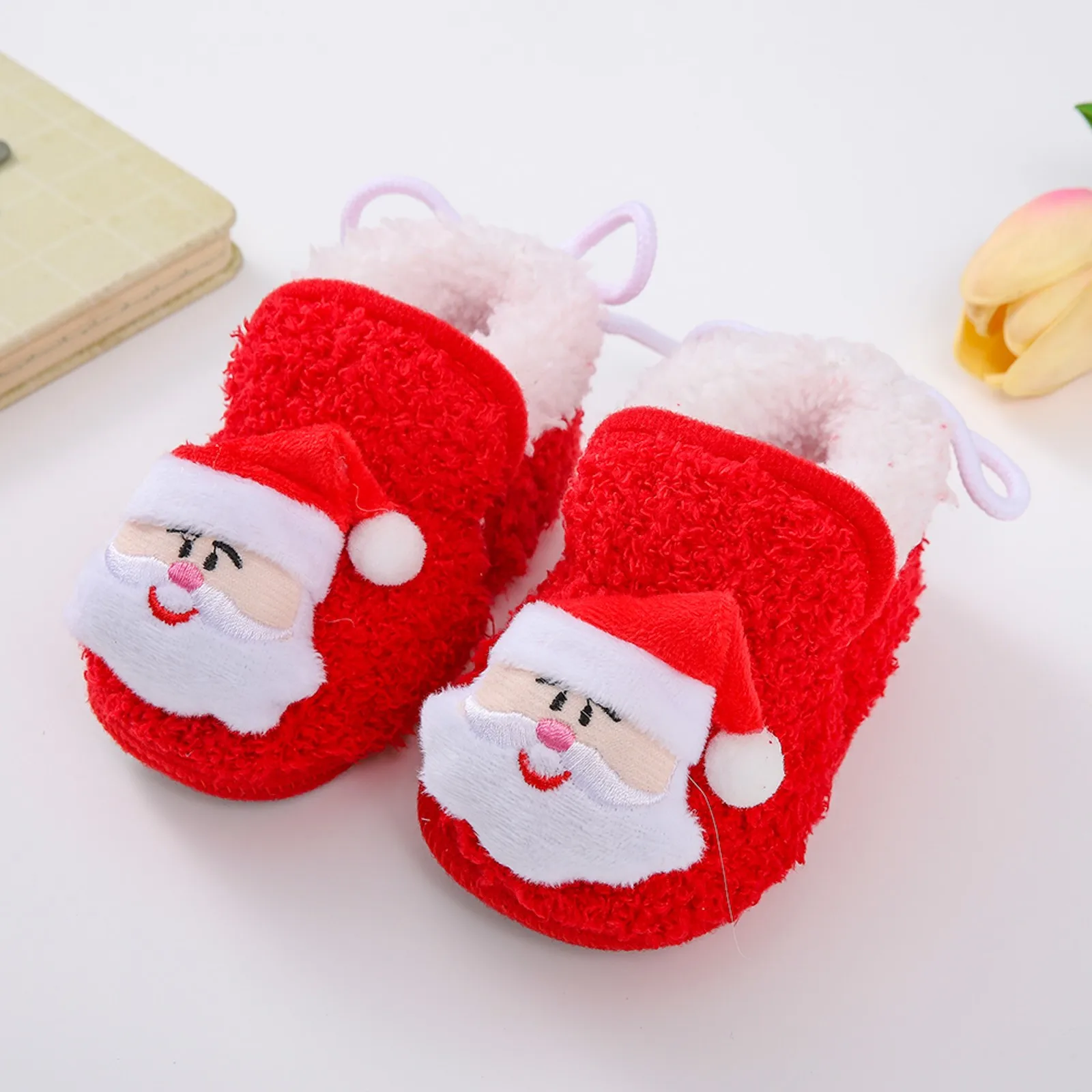 Zapatos de Navidad para bebé recién nacido, zapatillas de algodón de Papá Noel, zapatos de suela suave, botas para primeros pasos, Otoño e Invierno