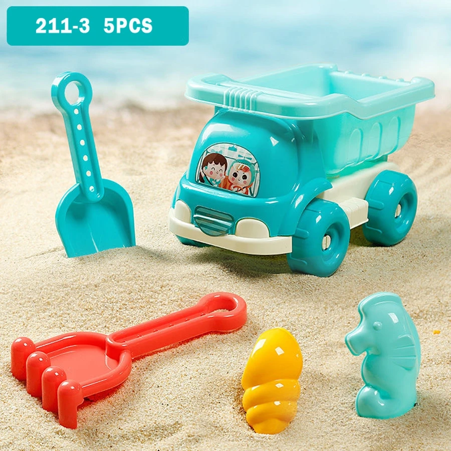 Beach Toys Castle With Trolley Sea Animal Sand Molds Traffic Sand  Beach Shovel Tool Kit Interactive Outdoor Play for Children