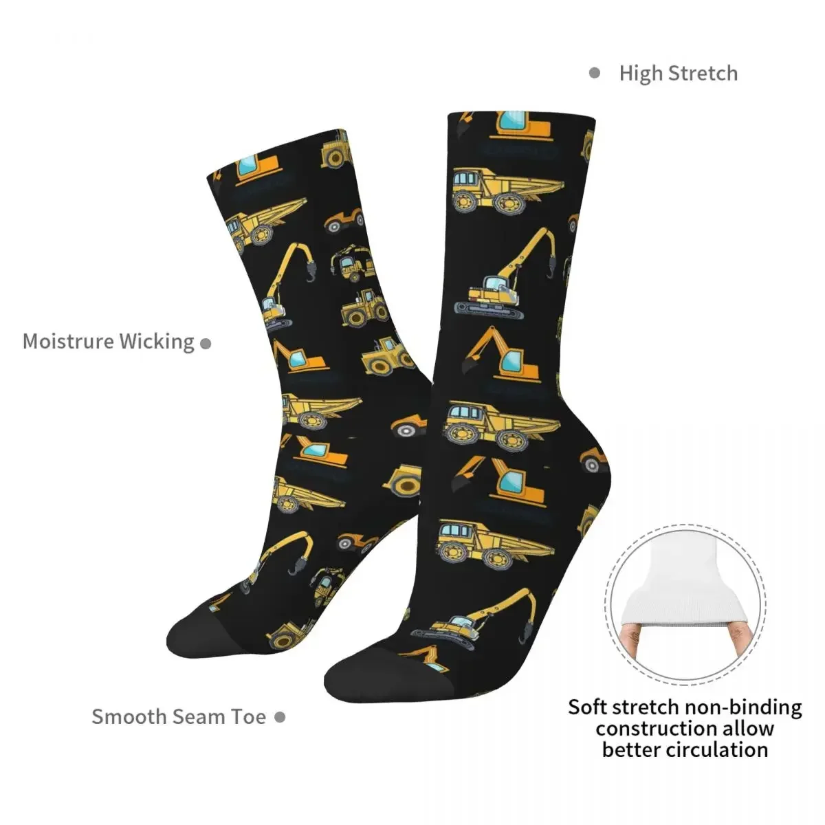 Construction Truck Excavator Socks Harajuku High Quality Stockings All Season Long Socks Accessories for Man's Woman's Gifts