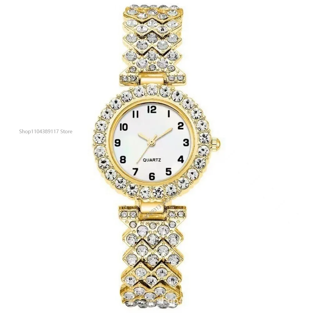 2025 2 шт. Роскошные модные женские часы, комплект серебряного ремешка, женские кварцевые наручные часы, браслет из сплава для дам, комплект ювелирных изделий, часы в подарок