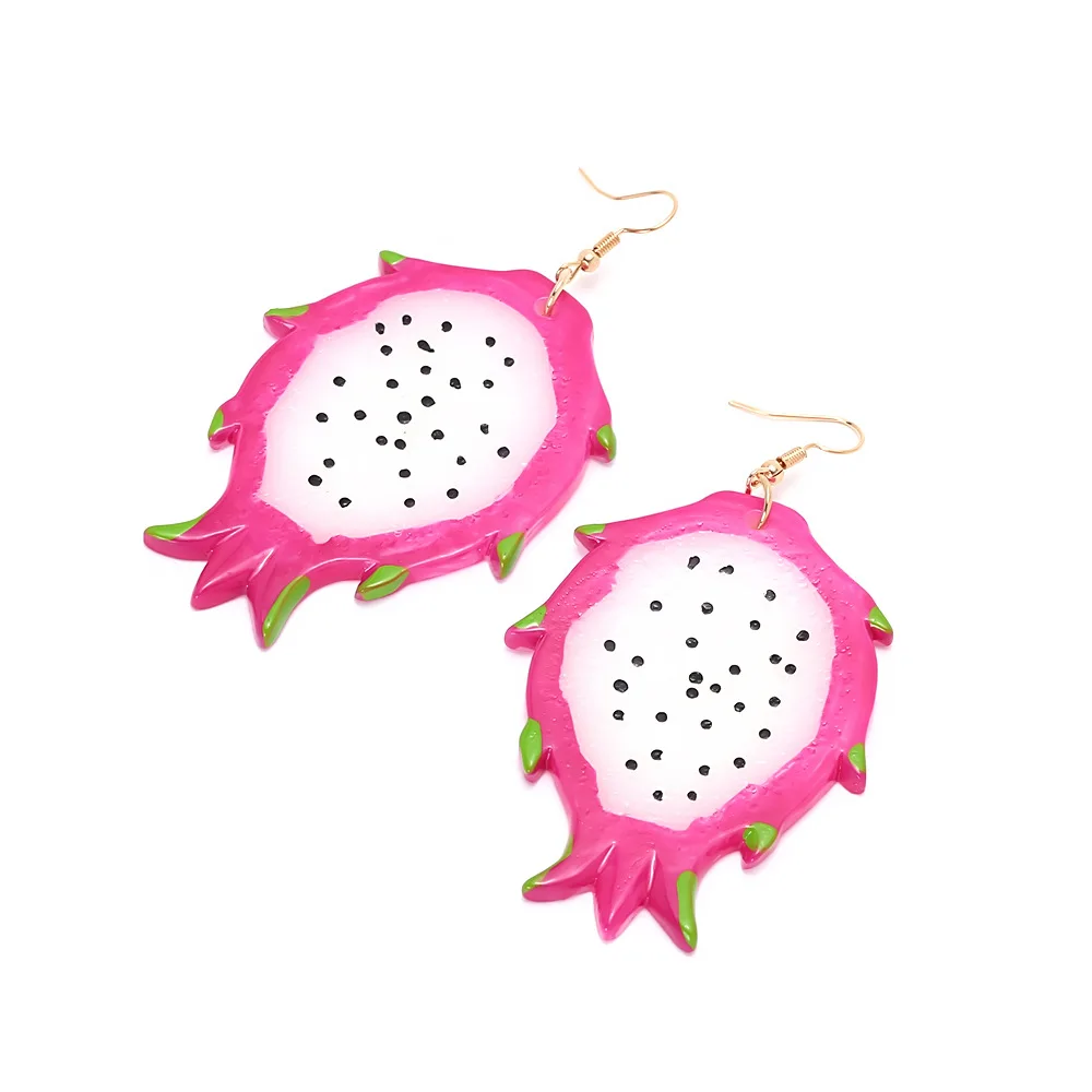 Summer Creative Dragon Fruit Pendant Earrings Fresh and Cute Color Fruit Pitaya Stud Earrings