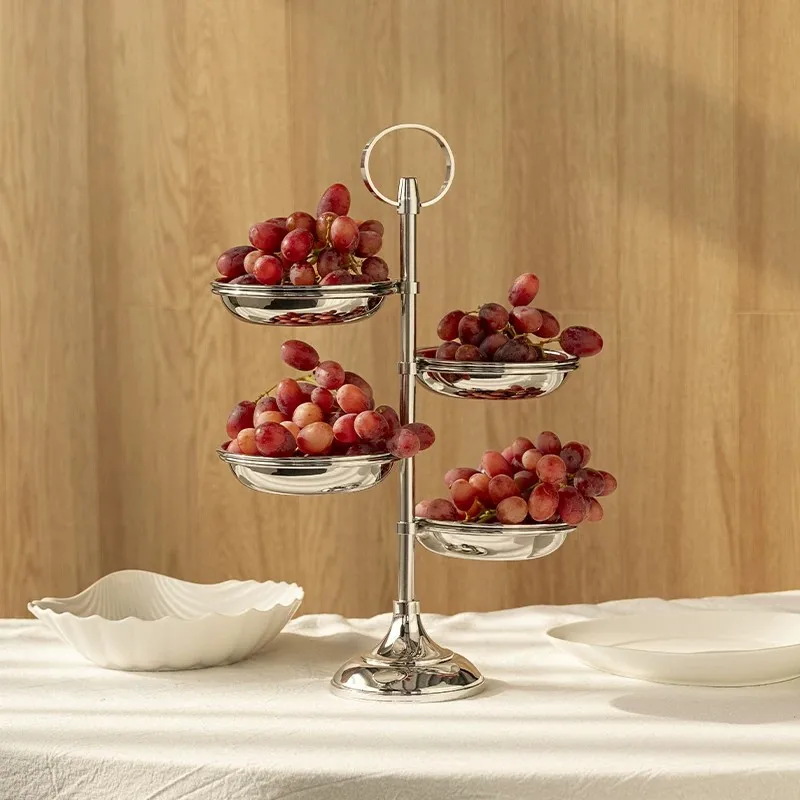 European Luxury Multi-Tier Stainless Steel Fruit Tray Divided Snack Nut Platter Cake Dessert Display Stand Table Decor Ornament
