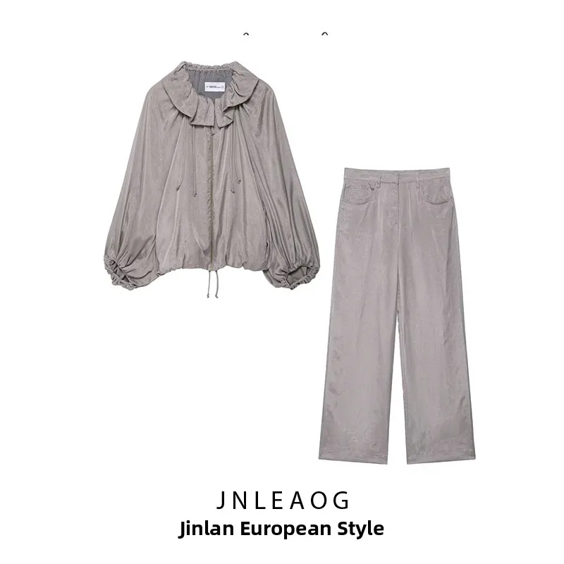 

JNLEAOG Women's Loose Pilot Jaet Outerwear Autumn New Sle Faion Design Sense Windproof Two-Piece Set Universal Fit