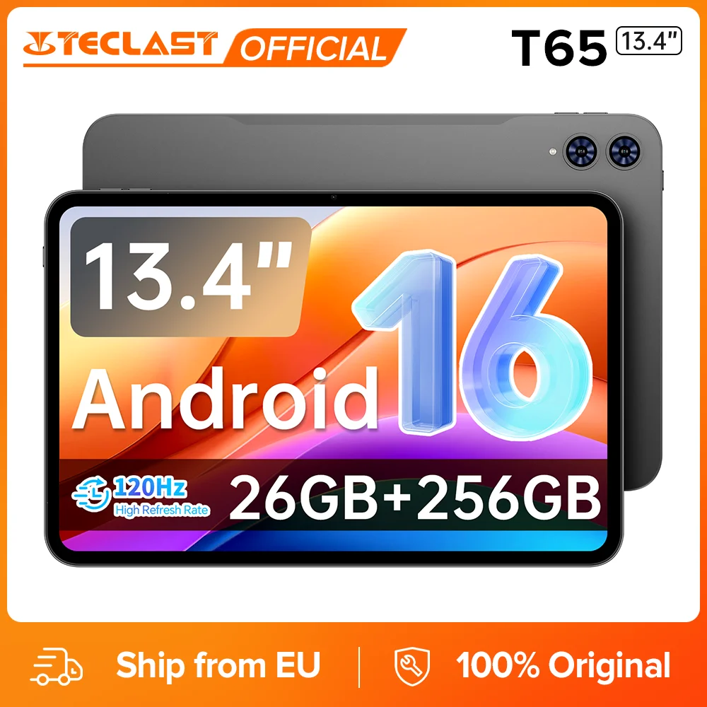 Teclast T65 13.4" 2K 120Hz Display Unisoc T7280 Octa Core Max.26GB RAM 256GB ROM 10000mAh Android 16 Tablets Dual SIM 4G LTE