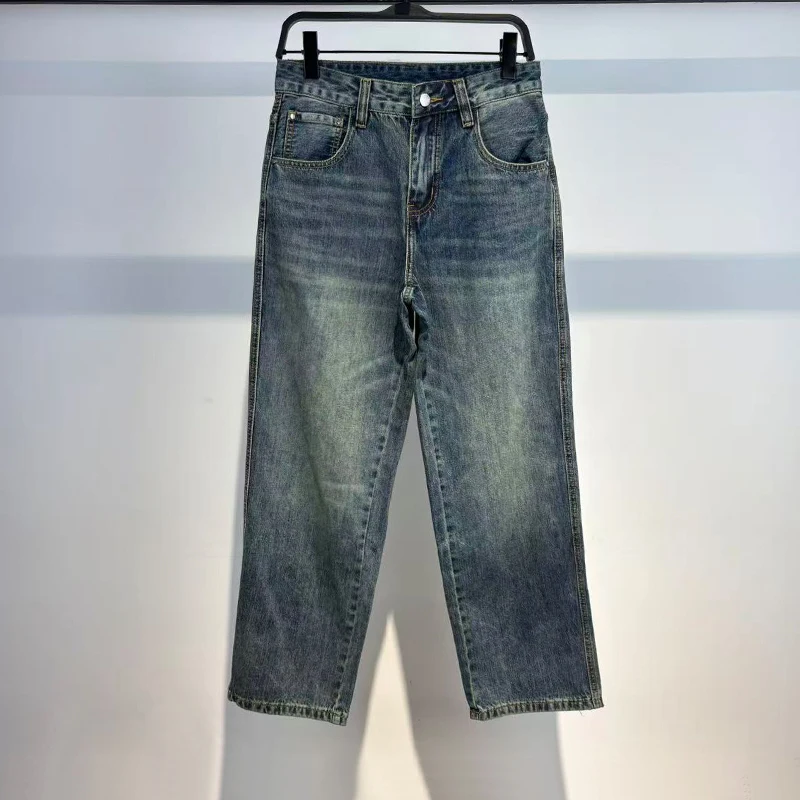 

Модные ретро-джинсы с эффектом потертости, прямые, зауженные, молодежные, свободные, длинные брюки, весенне-осенняя мужская одежда, повседневные, из хлопкового денима