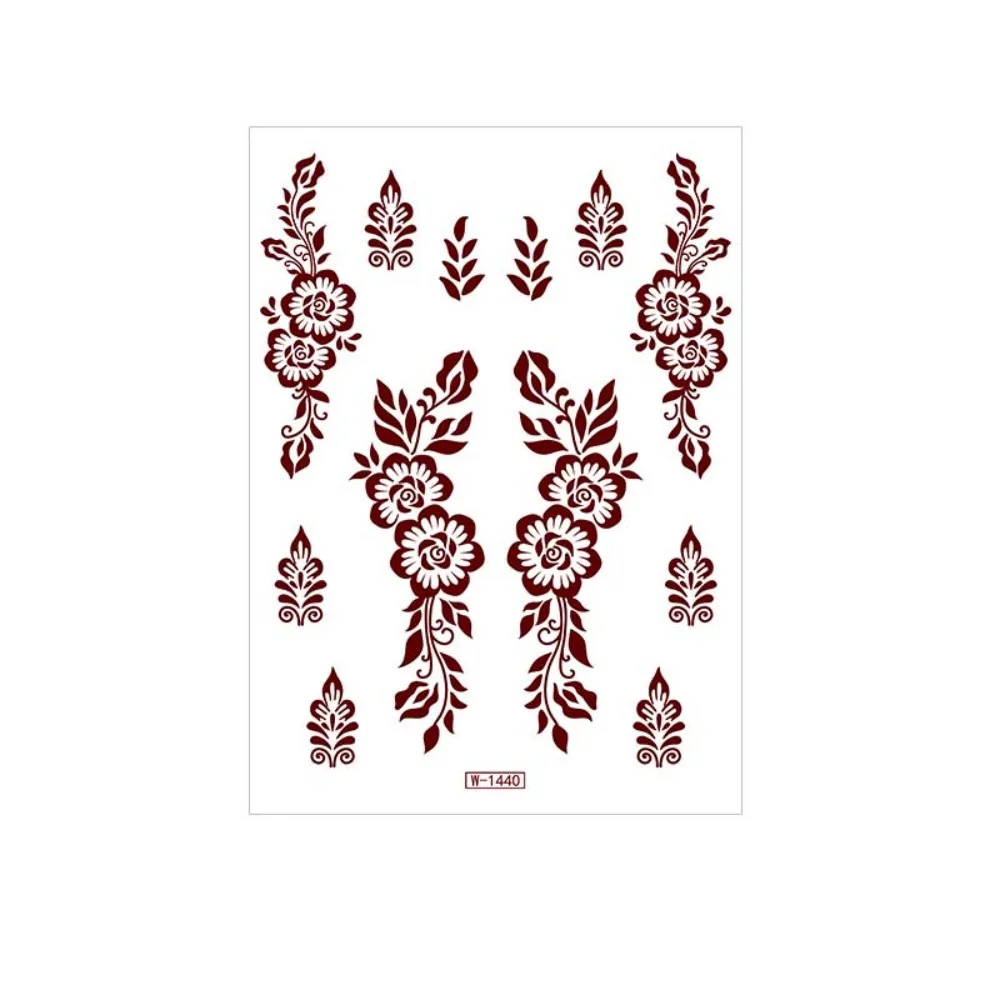 

Красные наклейки-тату хной для ног и рук, временные татуировки в индийском стиле с цветами и кружевом, имитация тату, боди-арт, стикеры для свадьбы