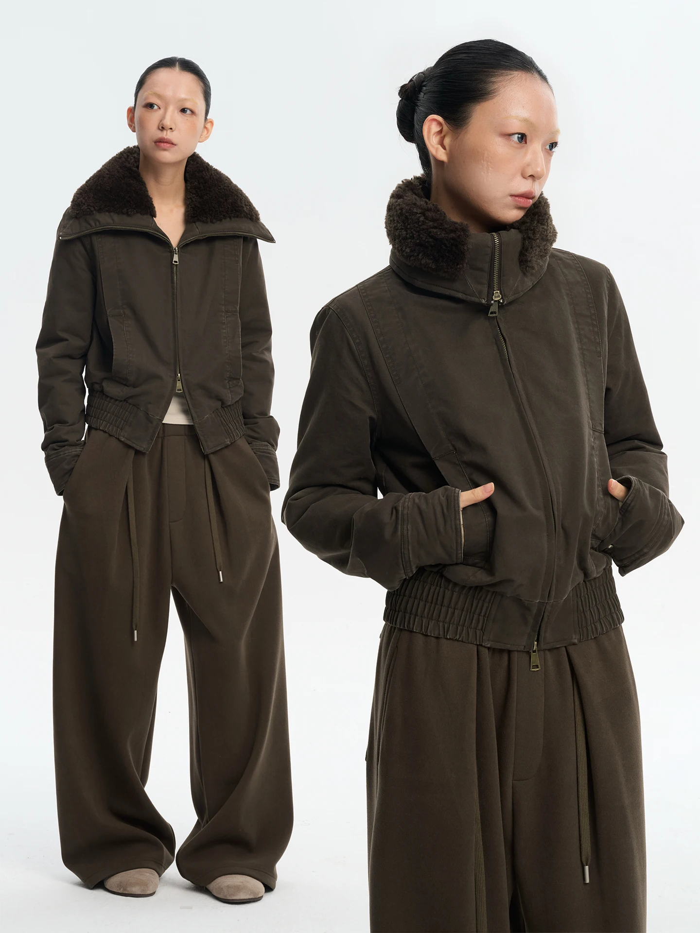 

Ретро-куртка с высоким воротником для женщин, утепленное хлопковое пальто, зимняя верхняя одежда, короткая модель на молнии, для повседневной носки