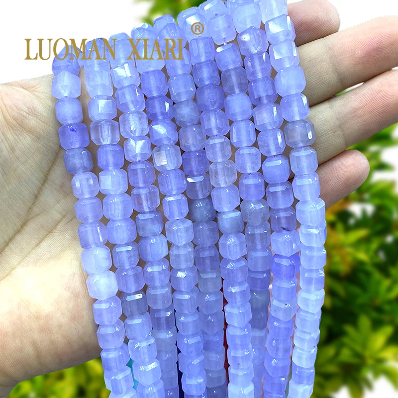 Cube 8-9MM Lavender Chalcedony Faceted Square Natural Stone Loose Spacer Beads for Jewelry Making Diy Bracelets Accessories