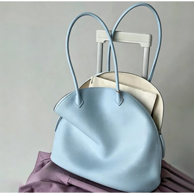 Fashion Luxury Seashell Shoulder Bag Korean Style Solid Color Minimalist Handbag Zippered Large Capacity Soft Leather Tote Bag view 5