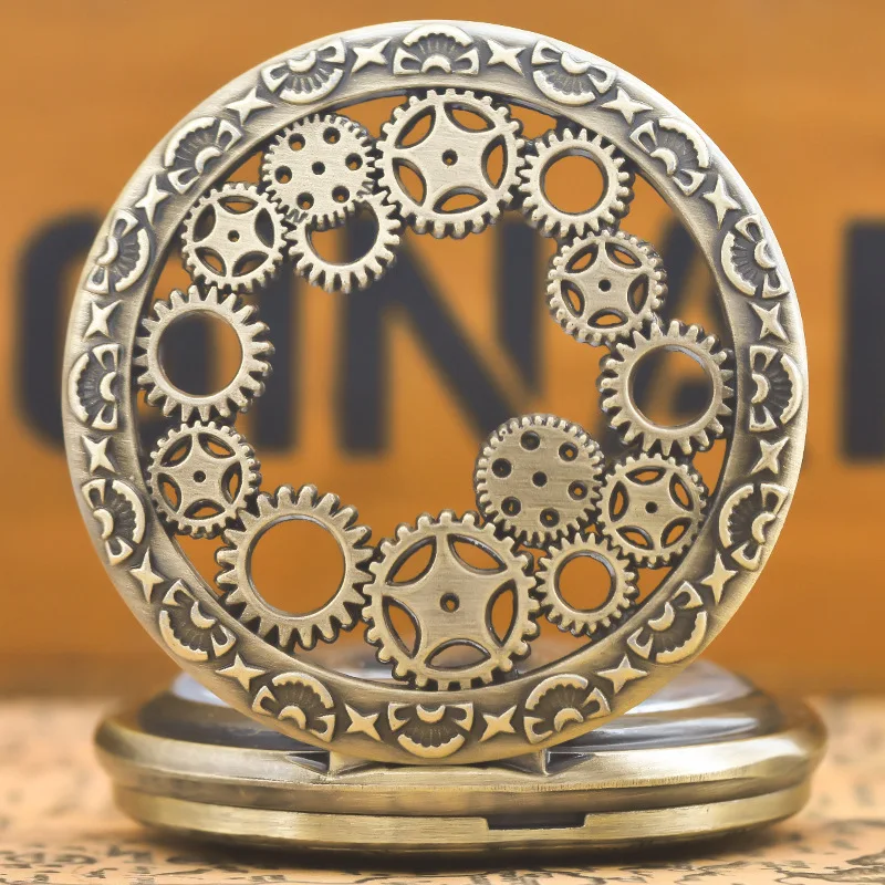 Retro Bronze Large Hollow Pattern, Large Flower Pocket Watch, Retro Gear Pocket Watch, Personalized Commemoration