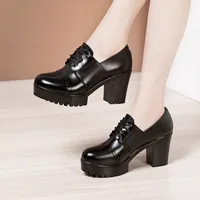 Small Size 32-43 Deep Mouth Soft Leather Shoes Women Oxfords Platform Pumps 2024 Fall Winter Block High Heels Shoes with Fur