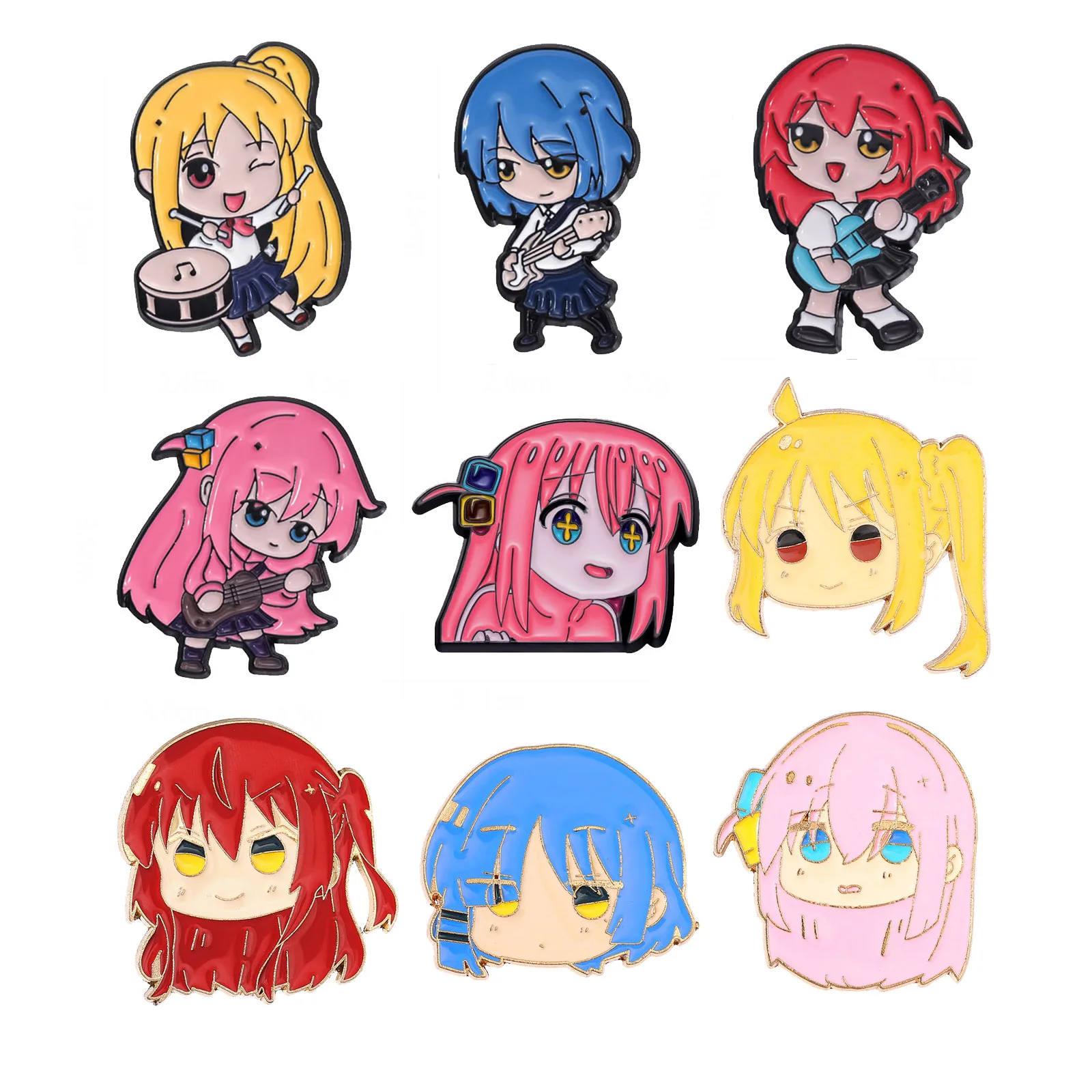 9Pcs Bocchi the Rock! Enamel Pins Set Hitori Ryo Nijika Kita Anime Character Brooch Badge Gift for Fans Music Band Collectible