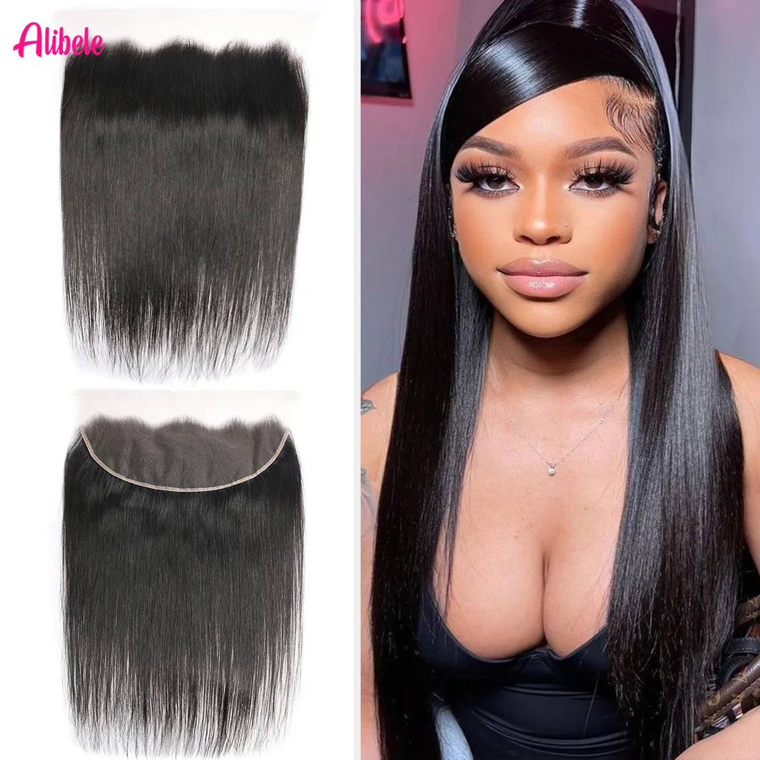 

Alibele Straight 13x4 Lace Frontal Only 100% Human Hair 13x4 Transparent Swiss Lace Closure Pre Plucked With Baby Hair For Women